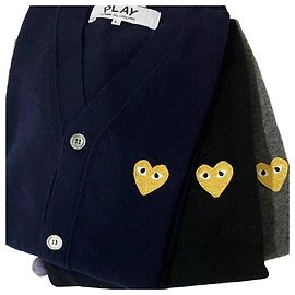 Comme Des Garcons Men's Gold Emblem Play Wool Cardigan Black