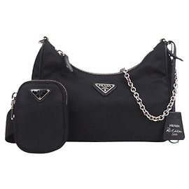 Prada Bolsa Hobo Tesuto com alça de corrente Preto