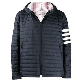 Thom Browne Diagonal Armband Hooded Lightweight Down Jacket Black