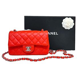 Chanel Borsa Mini Flap Classic in agnello Rosso/Argento Crossbody Rosso