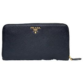 Prada Saffiano Vitello Gold Metal Long Wallet Black Black
