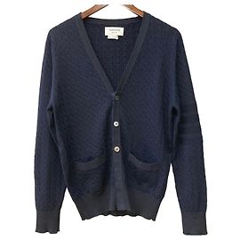 Thom Browne Wollstrickjacke mit Zopfmuster Navy Blau