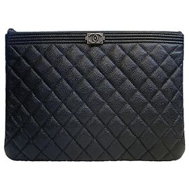 Chanel Caviar Boy Clutch New Medium Black with Silver Hardware Black