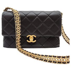Chanel Bolsa de aba com corrente Preta Preto
