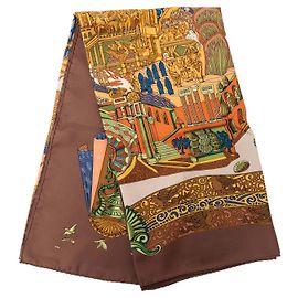 Sciarpa in seta Hermès Marrone L Atlantide 90 Marrone