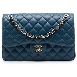 Chanel Blue Jumbo Classic Lambskin Double Flap Bleu Bleu foncé