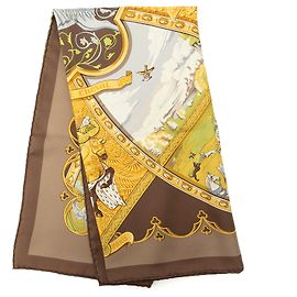 Lenço de seda Hermès La Vie a Cheval marrom 90 Marrom