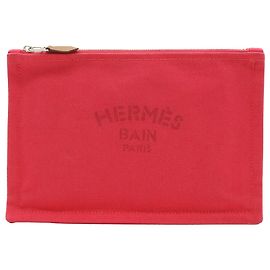 Pochette plate Hermès Red Toile Bain Yachting PM Rouge
