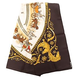 Pañuelo de seda Hermès Brown La Promenade de Longchamps 90 Castaño Marrón oscuro