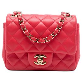 Chanel Red Mini Square Classic Lambskin Single Flap Rouge