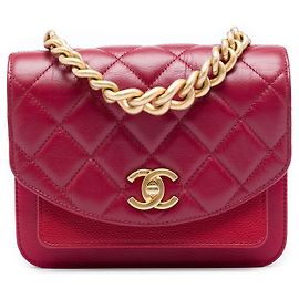 Chanel Mini Flap em couro de vitelo matelassê e caviar vermelho com alça de corrente Vermelho