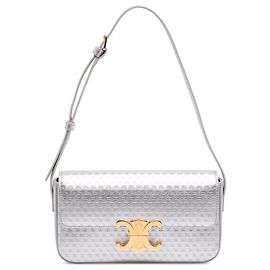 Céline Bolsa de ombro Claude em couro de vitelo laminado com estampa Triomphe prateada Celine Prata