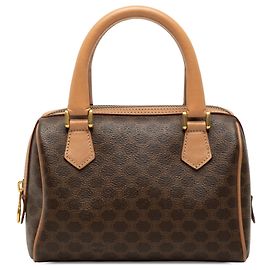 Céline Sac Boston Celine Mini Macadam en toile enduite marron Marron