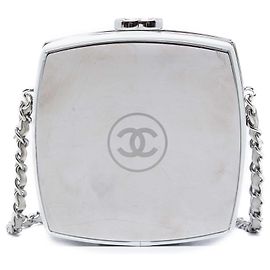 Chanel White Patent Goatskin Make Up Box Clutch With Chain White