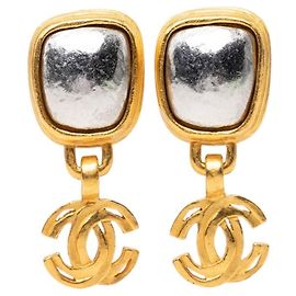 Orecchini Chanel Coco Mark Vintage Square Swing Argento D'oro