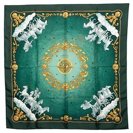 Hermès Sciarpa Hermes Carre 90 COSMOS Bianco Verde Giallo