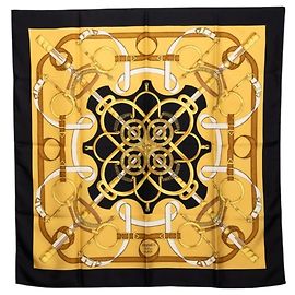 Hermès Sciarpa Hermes Carre 90 Eperon d'or Nero Giallo
