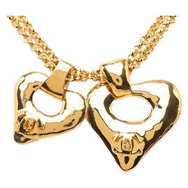 Collar con colgante de cadena vintage Chanel Coco Mark Double Heart Dorado