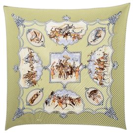 Sciarpa Hermès Pleated Carre LES CHEVAUX DES MOGHOLS Multicolore Verde