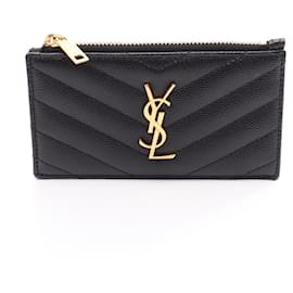 Porta-cartões de couro preto Yves Saint Laurent Preto