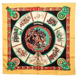 Hermès Hermes Carre 90 CHEVAUX DE TRAIT Sciarpa Multicolore Giallo