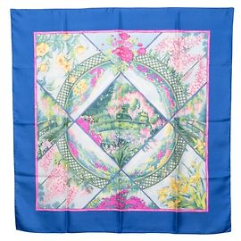 Sciarpa Carré 90 Hermès Giverny Il Giardino di Monet Blu Multicolore