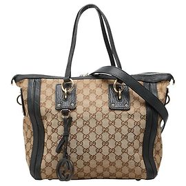 Borsa Tote Gucci GG Canvas Nero Beige Verde