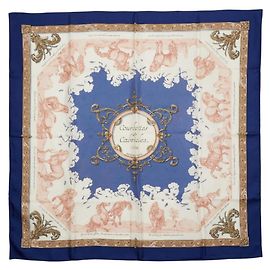 Hermès Lenço Hermes Carre 90 Courbettes et Cabrioles Branco Azul