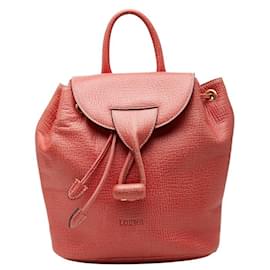 Loewe Red Embossed Leather Flap Backpack Red