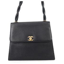 Chanel Black Grained Calfskin Shoulder Bag Black