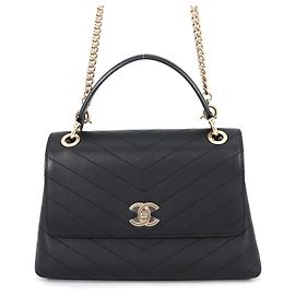 Bolsa Chanel Chevron Coco Mark Preto Dourado