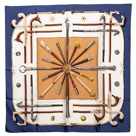 Hermès Lenço Hermes Carre 90 Cannes & Pommeaux Azul Multicor