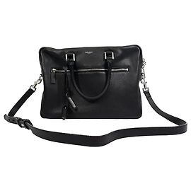Saint Laurent Sac de Jour Briefcase in Black Calf Leather Black