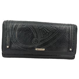 Céline  Celine Triomphe-Embossed Long Wallet in Black Leather Black