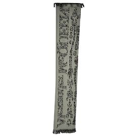 Sciarpa con frange stampate Alexander Mcqueen in lana grigia Grigio