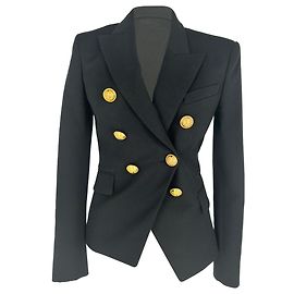 Balmain Double-Breasted Blazer in Black Wool Black