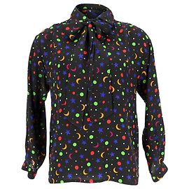 Yves Saint Laurent Camicetta Saint Laurent S/S 1979 Cosmic Print in seta nera Nero