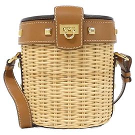Bolsa de ombro em couro e rattan Salvatore Ferragamo Marrom Outro