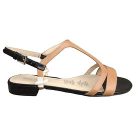 Nine West Leather Flat Sandals Brown Black