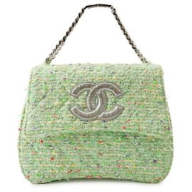 Bolsa Chanel de tweed verde multicolorida com alça de corrente Multicor Verde