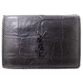 Saint Laurent Black Leather Tri-Fold Wallet Black