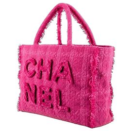 Chanel 19K Large Giant Logo Sac Cabas Tweed Rose Rose Bijouterie dorée