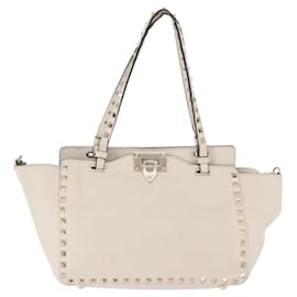 Valentino Garavani Rockstud Tote Soft Leather Small White