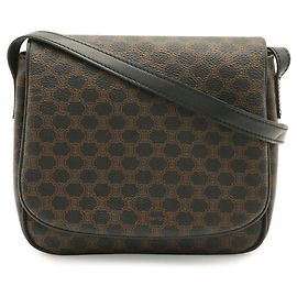 Céline Celine Macadam Pattern Shoulder Bag Black Dark brown
