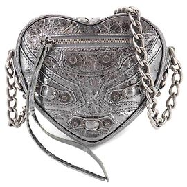 Bolsa de ombro com corrente mini Le Cagole Heart da Balenciaga Prata