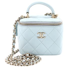 Chanel Vanity Case With Chain Light Blue Lambskin Light blue
