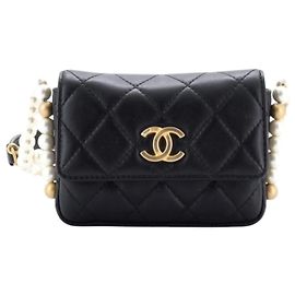 Borsa Chanel Black Quilted Lambskin Pearl Flap Nero