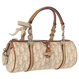 Borsa a tracolla Christian Dior Trotter Romantic Chain PVC Beige Argento Auth 192931 Argento Beige