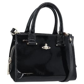 Bolsa Vivienne Westwood em verniz 2 formas Preta Dourada Auth 192886A Preto Outro