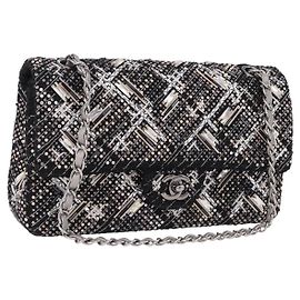 CHANEL Borsa Chain Matelasse con perline 25 Tweed Nero Argento CC Auth yk20617SM Nero Argento